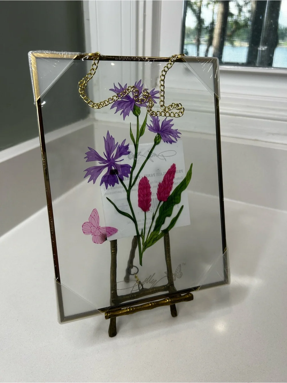 NEW sealed Dolly Parton Spring Wildflower Printed Glass Panel hanging Décor